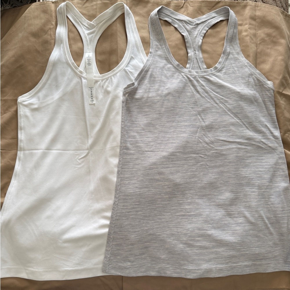 Lululemon 2 Tank Top Set Women's Racerback Soft White & Space Gray Size 12